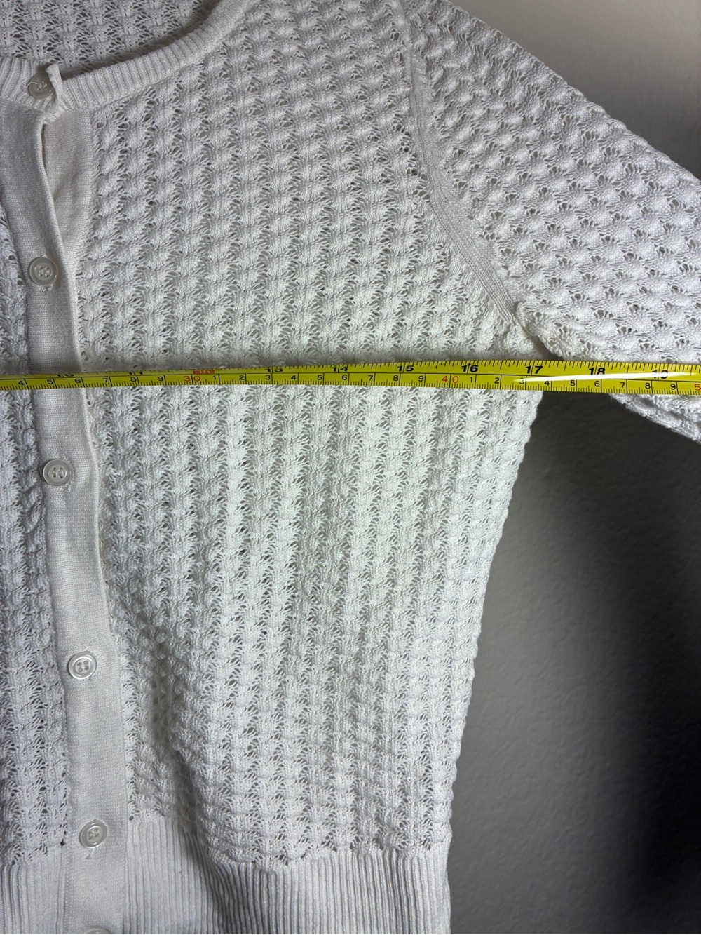 Maison Jules XS White Button Knit Cropped Cardigan 100% Cotton Y2K Festival 2000 - Picture 5 of 7